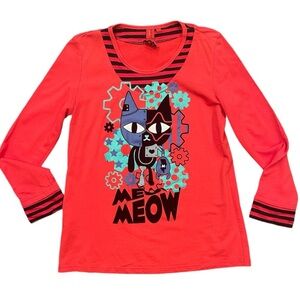 Azona ao2 basic L red with graphic sci-fi cat textured long sleeve tshirt